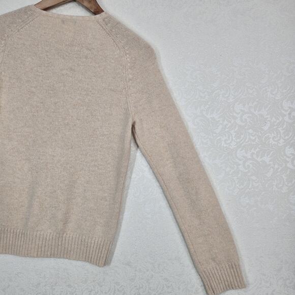 J Crew Lambs Wool Angora Rabbit Hair Cardigan sz M Beige Rhinestone Buttons - Picture 10 of 15